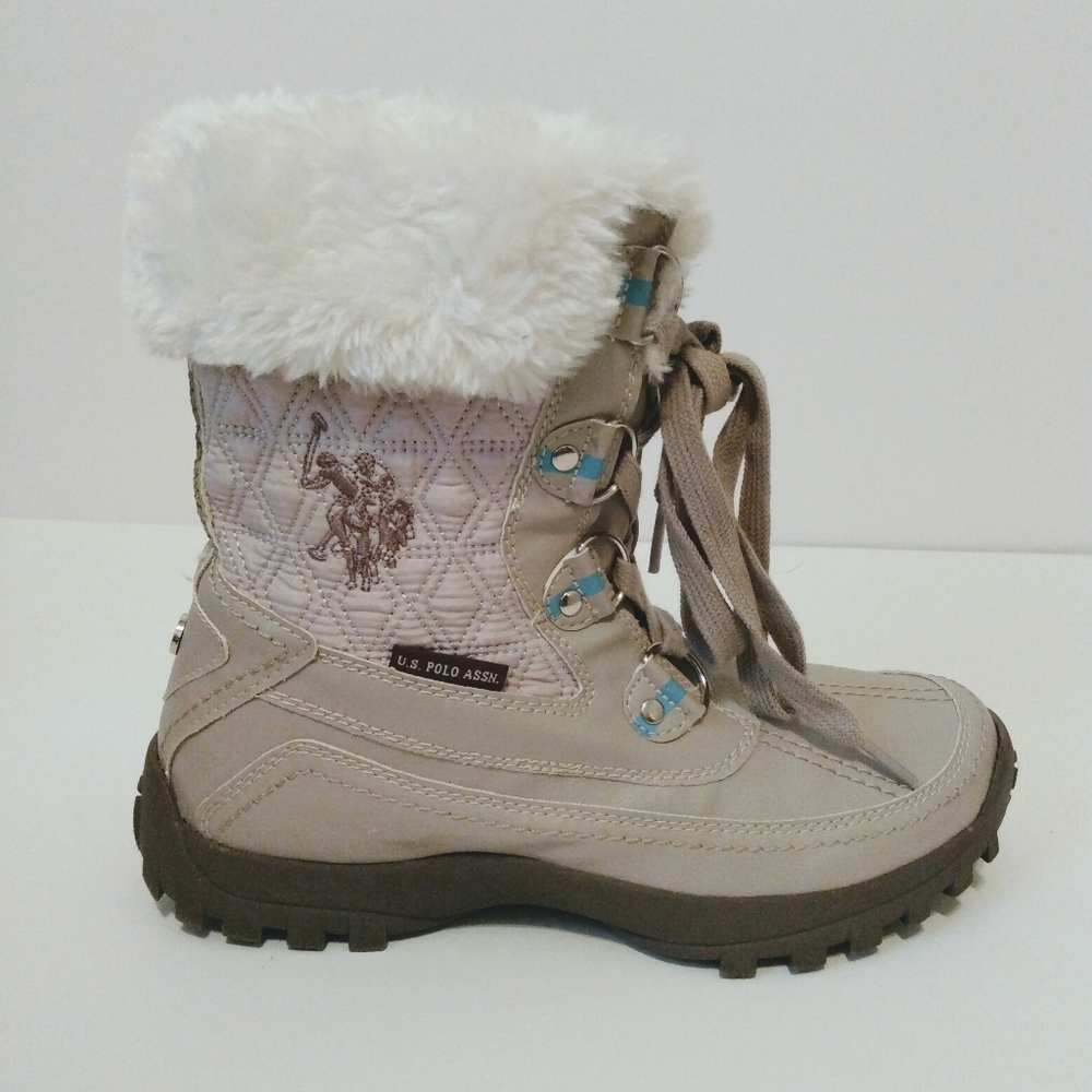 U S Polo Assn. Faux Leather Fur Lace Boots sz 6.5